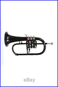 NEW BLACK FLUGEL HORN 3 VALVE Bb PITCH BRASS WITH HARD CASE FREE SHIPPING