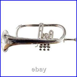 NEW FLUGLE HORN 3 VALVE Bb PITCH SILVER WITH FREE HARD CASE & MOUTHPIECE AA-257
