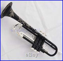 NEW Matt Black Silver Trumpet Bb Horn With Monel Valve Full Hand Engraving Bell