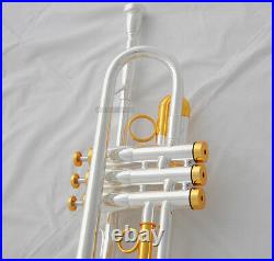 NEW Professional C Keys Trumpet Silver Gold Plated Horn Monel Valves With Case