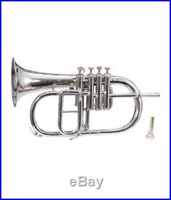 NEW SILVER! Bb/F 4 VALVE FLUGEL HORN WITH FREE CASE+M/PEXQUISITE OSWAL