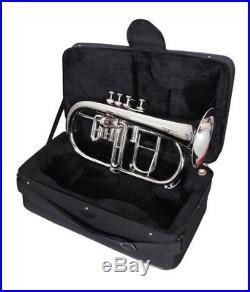 NEW SILVER! Bb/F 4 VALVE FLUGEL HORN WITH FREE CASE+M/PEXQUISITE OSWAL