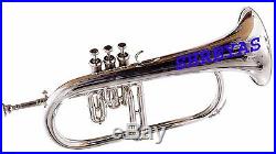 NEW SILVER Bb FLAT FLUGEL HORN WITH FREE HARD CASE + M/P BEST GIFTS FOR FATHER'S