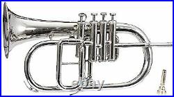 NEW SILVER Bb FLUGEL HORN 4v WITH FREE HARD CASE+MOUTHPIECE