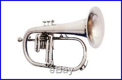 NEW SILVER NICKEL! Bb FLAT 3V FLUGEL HORN WITH FREE HARD CASE+MOUTHPIECE