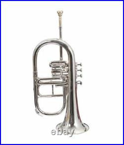 NEW SILVER NICKEL PLATED Bb/F 4 VALVE FLUGEL HORN WITH FREE CASE+MOUTHPIECE