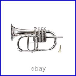 NICKEL PLATED Bb FLAT 4 VALVE FLUGEL HORN With HARD CASE and MOUTHPIECE NEW