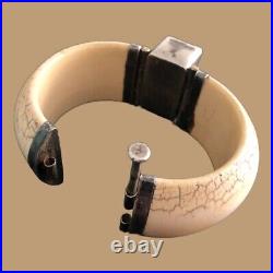 Natural Bone or Horn Bracelet Decorated with Large Table Cut Smoky Topaz