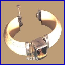 Natural Bone or Horn Bracelet Decorated with Large Table Cut Smoky Topaz