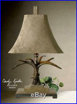 Natural Brown And Ivory Toned With Silver Accents Stag Horn Table Lamp