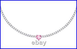Necklace Tennis Silver Rhodium Heart Pink with White Zirconia Bright