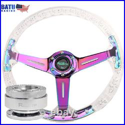 New 14in/350mm 6-hole Acrylic Steering Wheel with Silver Quick Release Adapter