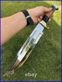 New 5160 Steel Handmde Bowie Knife With Horn & Leather Handle Brass Guard