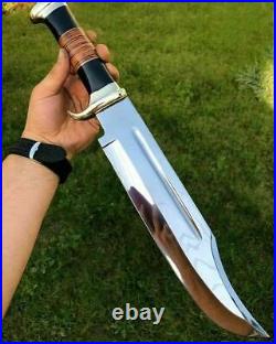 New 5160 Steel Handmde Bowie Knife With Horn & Leather Handle Brass Guard