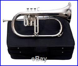 New Bb Flugel Horn-3/Valve-in-Silver-Chrome-With-Free-Case-Mouthpice