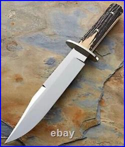 New Custom Handmade D2 Steel Hunting Bowie Knife With Stag Horn Handle & Sheath