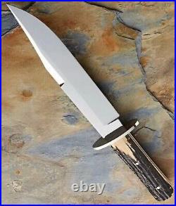 New Custom Handmade D2 Steel Hunting Bowie Knife With Stag Horn Handle & Sheath
