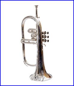 New Flugel Horn 3 Valve Nickel Bb Pitch with Hard Case & Mouthpiece By M. J