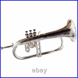 New Flugelhorn Bb Nickle Plated Horn Valve Free Case +Mouthpiece Pitch with case