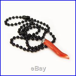 New Italian Natural Salmon Coral Horn with 925 Sterling Silver Pendant