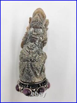 New Keris / Kris Handle with Ganesha Motif from White Buffalo Horn, Silver, Ruby