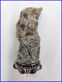 New Keris / Kris Handle with Ganesha Motif from White Buffalo Horn, Silver, Ruby