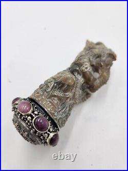 New Keris / Kris Handle with Ganesha Motif from White Buffalo Horn, Silver, Ruby