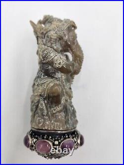 New Keris / Kris Handle with Ganesha Motif from White Buffalo Horn, Silver, Ruby