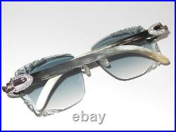 New Micropaved Iced Out Raw Genuine Horn Buffs with 58 mm diamond cut Medallion