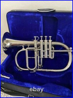 New Sale Flugel Horn Nickel Plated Bb Flat 4 Valve With Hard Case Mouthpiece