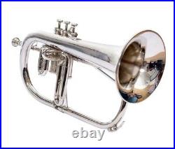 New Silver Nickel Bb Flugel Horn With Best Finishing Free Hard Case+Mouthpiece