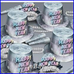 New Years Eve Disco Fever with Blow Horns Kit for 50 People, Silver
