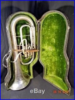 Nice Antique Silver over Brass 1920's FRANK HOLTON Baritone Horn with Case