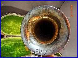 Nice Antique Silver over Brass 1920's FRANK HOLTON Baritone Horn with Case