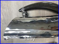 Nickel Hammered silver pitcher And Tray with Buffalo Horn handles El Boyero