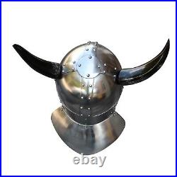 Norse Viking Leader 18 Gauge Steel Spangenhelm Style Helmet with Real Horns