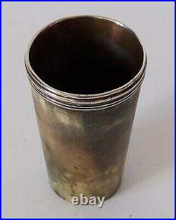 OH YES! Antique English Stag Horn Hunt Cup with Silver Banding & Monogram Plate