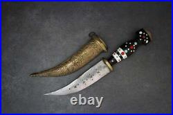 OTTOMAN CEREMONIAL DAGGER with Horn Hilt and Bone Bronze Chased Scabbard