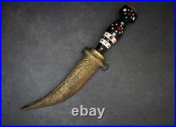 OTTOMAN CEREMONIAL DAGGER with Horn Hilt and Bone Bronze Chased Scabbard
