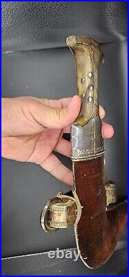 Old Arab Omani Silver Jambiya Dagger With Horn