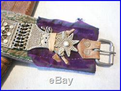 Old Jambiya Yemeni Khanjar Dagger Goat Horn Handle with Belt Silver Embroidery