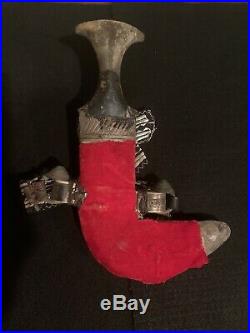 Old Rare Islamic Omani Silver Dagger Jambiya Khanjar with Knife, Horn Handle