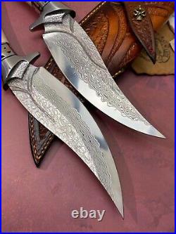 Outdoor Survival Damascus Bowie Knife Hunting Knife Fixed Blade Stag Antler