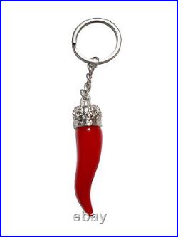 P. S. I Love Italy Italian Red Horn with Silver Chain Keychain Key Rings & F