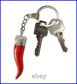 P. S. I Love Italy Italian Red Horn with Silver Chain Keychain Key Rings & F