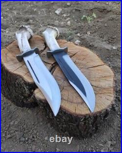 Pair Of Custom Handmade D2 Steel Hunting Bowie Knife With Stag Horn Handle