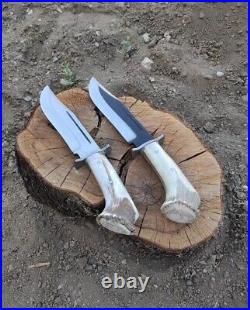 Pair Of Custom Handmade D2 Steel Hunting Bowie Knife With Stag Horn Handle
