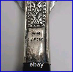 Pair Of Malaysian Silver And Horn Salad Utensils With Dragon & Flowers