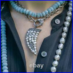 Pearl Necklace With Birthstone And Diamond Horn Charm Pendant SA