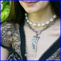 Pearl Necklace With Birthstone And Diamond Horn Charm Pendant SA